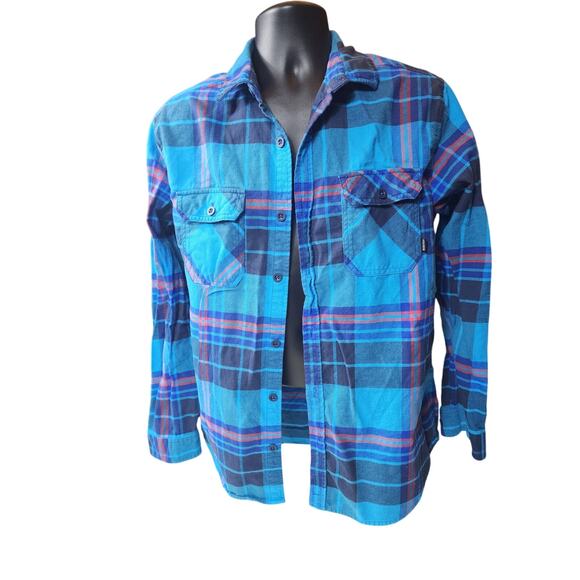 Burton Flannel Shirt Mens Large Blue Plaid Long Sleeve Button Skate Lumberjack - Picture 11 of 12